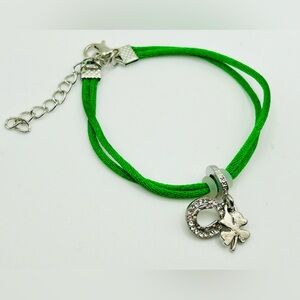 Stackable Irish bracelet with silver tone shamrock & lucky horseshoe charms